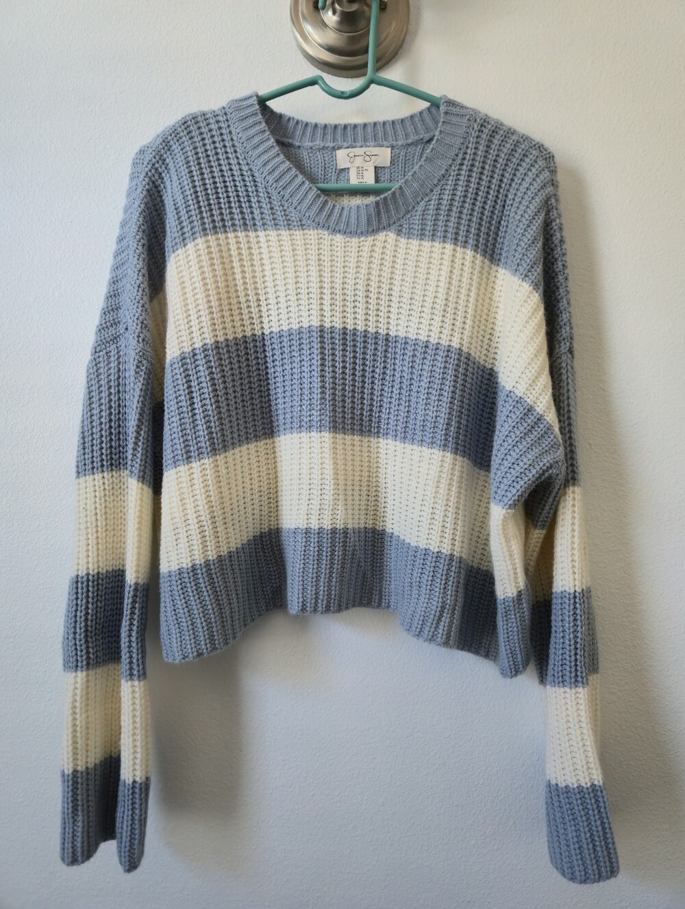 Jessica Simpson Blue and Cream Striped Crewneck Sweater